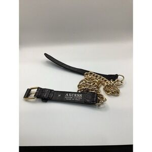 Vintage AXCESS Italian Leather Crocodile Skin - Gold Chain Belt SM